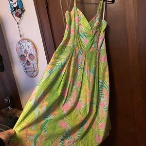 Vintage Lily Pulitzer Dress. Size 10. Green/yellow/pink palm & floral print.